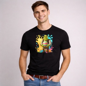Tricou Paste Shrek Ou Urias Colorat Stropi Vopsea Paste, din bumbac 100%, tricou negru, Copii | Dama | Barbat