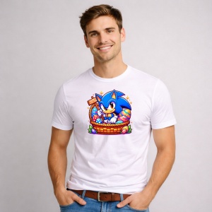 Tricou Paste Sonic Cos Paste Oua Colorate Iepuras, din bumbac 100%, tricou alb, Copii | Dama | Barbat - Img 2