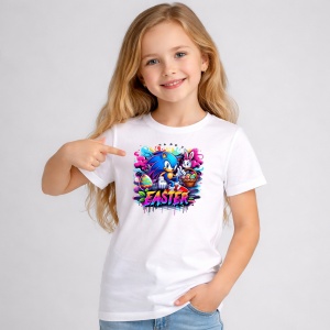 Tricou Paste Sonic Paste Easter Graffiti Oua Colorate, din bumbac 100%, tricou alb, Copii | Dama | Barbat - Img 1
