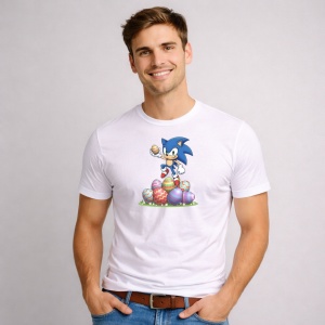 Tricou Paste Sonic Paste Oua Colorate Stack Festiv, din bumbac 100%, tricou alb, Copii | Dama | Barbat - Img 2