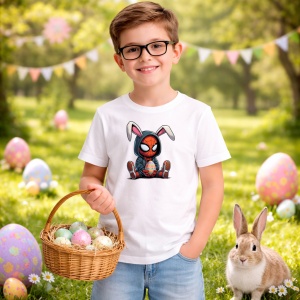 Tricou Paste Spiderman Iepuras Paste Ou Decorativ, din bumbac 100%, tricou alb, Copii | Dama | Barbat - Img 5