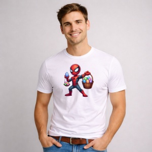 Tricou Paste Spiderman Paste Cos Oua Colorate Actiune, din bumbac 100%, tricou alb, Copii | Dama | Barbat - Img 2