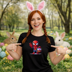 Tricou Paste Spiderman Paste Cos Oua Colorate Erou 2, din bumbac 100%, tricou negru, Copii | Dama | Barbat - Img 9