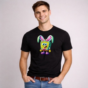 Tricou Paste Spongebob Iepuras Paste Oua Colorate 2, din bumbac 100%, tricou negru, Copii | Dama | Barbat - Img 2
