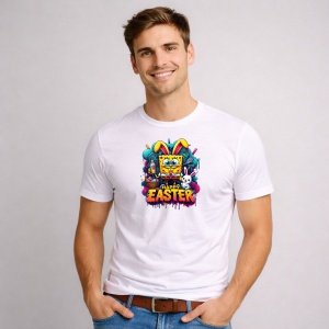 Tricou Paste Spongebob Squarepants Paste Happy Easter Oua Cos, din bumbac 100%, tricou alb, Copii | Dama | Barbat - Img 2