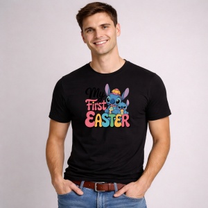 Tricou Paste Stitch My First Easter Iepuras Oua Colorate, din bumbac 100%, tricou negru, Copii | Dama | Barbat - Img 3