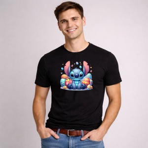 Tricou Paste Stitch Paste Oua Colorate Iepuras V2, din bumbac 100%, tricou negru, Copii | Dama | Barbat