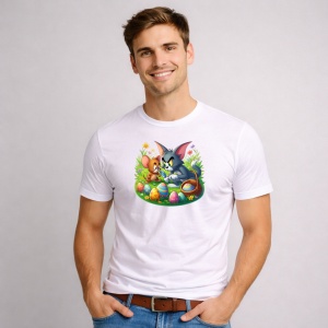 Tricou Paste Tom And Jerry Paste Oua Colorate Cos, din bumbac 100%, tricou alb, Copii | Dama | Barbat - Img 1