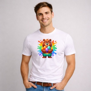 Tricou Paste Urs Paste Oua Colorate Color Splash, din bumbac 100%, tricou alb, Copii | Dama | Barbat - Img 2