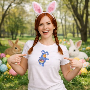 Tricou Paste Winnie The Pooh Costum Iepuras Paste Oua, din bumbac 100%, tricou alb, Copii | Dama | Barbat - Img 9
