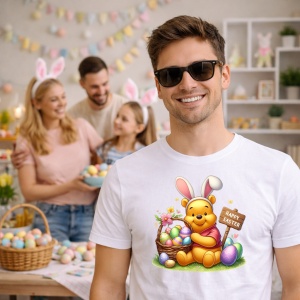 Tricou Paste Winnie The Pooh Paste Cos Oua Colorate, din bumbac 100%, tricou alb, Copii | Dama | Barbat - Img 7