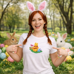 Tricou Paste Winnie The Pooh Paste Cos Oua Colorate Iarba, din bumbac 100%, tricou alb, Copii | Dama | Barbat - Img 9