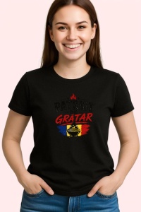 Tricou Patriot De Gratar Steag Romania Mici V3, din bumbac 100%, tricou negru Dama | Barbat