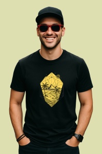 Tricou Peisaj Galben Cu Plaja, Copii | Dama | Barbat, culoare negru - Img 2
