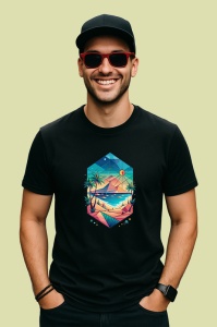 Tricou Peisaj Tropical In Diamant, Copii | Dama | Barbat, culoare negru
