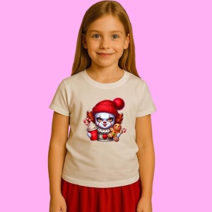 Tricou Pennywise Christmas Chibi Cu Cana Mare, din bumbac 100%, tricou alb, Copii | Dama | Barbat - Img 2