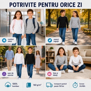 Tricou pentru copii cu maneca lunga 121 - Gri, Alb, Negru - Img 8