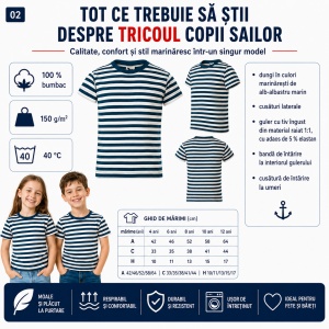 Tricou pentru Copii Marinăresc | Dungi Alb-Albastru - 805 - Img 8
