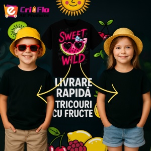 Tricou Pepene Dulce dar salbatica, Fructe, Copii | Dama, culoare negru - Img 6