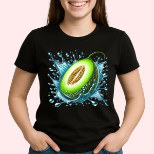 Tricou Pepene galben si jet de apa, Fructe, Copii | Dama, culoare negru - Img 2