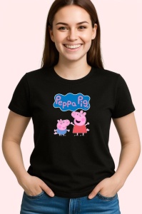 Tricou Peppa Pig purcelusa roz in aventuri zilnice cu familia, Copii | Dama | Barbat , tricou negru - Img 3
