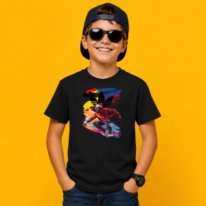 Tricou Personaj Anime Skateboard Graffiti Fundal Rosu Albastru, din bumbac 100%, tricou negru, Copii | Dama | Barbat