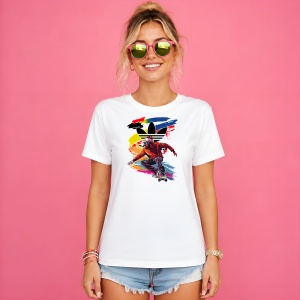 Tricou Personaj Anime Skateboard Graffiti Fundal Rosu Albastru, din bumbac 100% Copii | Dama | Barbat