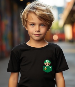 Tricou personalizat pentru copii din bumbac 100% cu imprimeu de buzunar - Luigi, fratele lui Mario - Tricou pentru micii gameri - Img 3