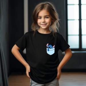 Tricou personalizat pentru copii din bumbac 100% cu imprimeu de buzunar - Stitch din Lilo & Stitch - Cadou perfect pentru fanii Disney - Img 5
