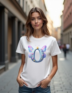 Tricou personalizat pentru dama din bumbac 100% - Butterfly - Litera O