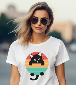 Tricou personalizat pentru dama din bumbac 100% - Cat Hanging - Img 2