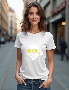 Tricou personalizat pentru dama din bumbac 100% - Einstein SpongeMind, Einstein, SpongeBob, știință, desen animat, matematică, pop art