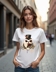 Tricou personalizat pentru dama din bumbac 100% - SteamPunk Owl - Img 2