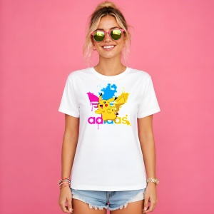 Tricou Pikachu Pokemon Vopsea Improscata Logo Roz Urban Street Art, din bumbac 100% Copii | Dama | Barbat - Img 3