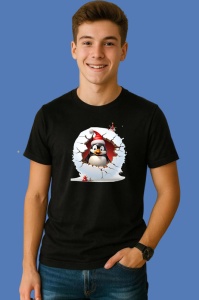 Tricou Pinguin Cu Fundal Alb Si Privire Haioasa Craciun, din bumbac 100% Copii | Dama | Barbat - Img 2