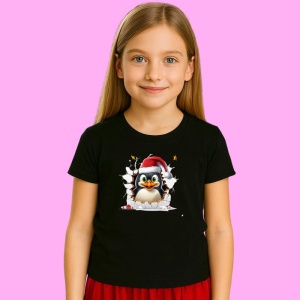 Tricou Pinguin Cu Fundal Alb Si Zambet Mare Craciun, din bumbac 100% Copii | Dama | Barbat - Img 2
