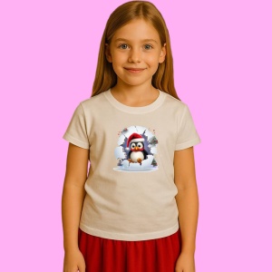 Tricou Pinguin Cu Fundal Albastru Si Decor De Iarna Craciun, din bumbac 100% Copii | Dama | Barbat - Img 2