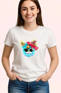 Tricou Pisica albastra cu fundita si globuri roz Copii | Dama | Barbat - Img 3