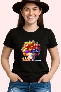 Tricou Pisica aurie decorata cu globuri si ochelari Copii | Dama | Barbat, culoare negru