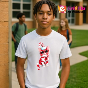 Tricou Pisica baston alb rosu si fundita uriasa Copii | Dama | Barbat - Img 4
