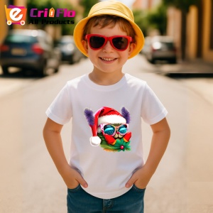 Tricou Pisica Craciun cu ochelari si fundal alb pur Copii | Dama | Barbat