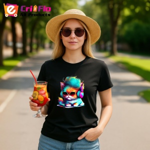 Tricou Pisica cu barba si ochelari rotunzi stil retro Copii | Dama | Barbat, culoare negru - Img 7