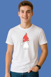 Tricou Pisica Cu Caciula Merry Christmas, din bumbac 100%, tricou alb, Copii | Dama | Barbat - Img 3