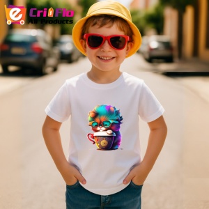Tricou Pisica cu ochelari mari si cana cu aburi aurii Copii | Dama | Barbat - Img 10