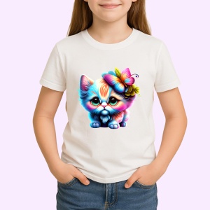 Tricou Pisica cu par buclat si flori imagine magica Copii | Dama | Barbat - Img 4