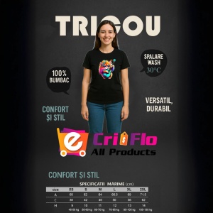 Tricou Pisica curcubeu cu chitara electrica si flori albastre Copii | Dama | Barbat, culoare negru - Img 10