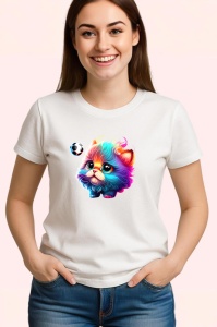 Tricou Pisica curcubeu pufoasa cu minge de fotbal Copii | Dama | Barbat - Img 3