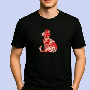 Tricou pisica formata din flori Negru, Copii | Dama | Barbat
