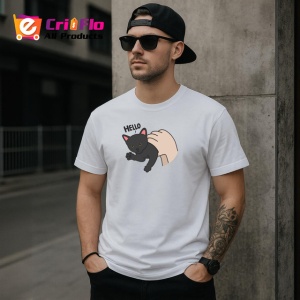 Tricou Pisica Gri Amuzanta Hello Fundal Inchis, din bumbac 100% , tricou alb pentru Copii | Dama | Barbat - Img 9
