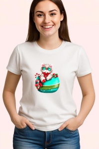 Tricou Pisica in cana decorata cu baston si fundita Craciun Copii | Dama | Barbat